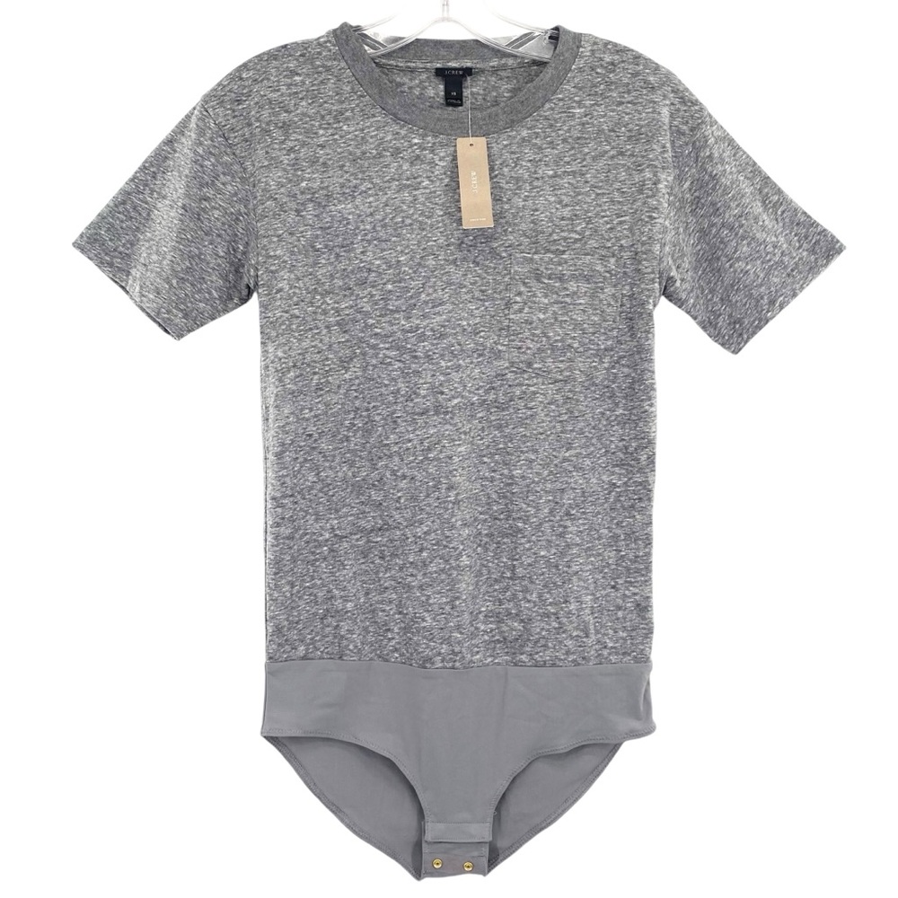 J. Crew Crewneck Pocket T-Shirt Bodysuit Heather Gray New